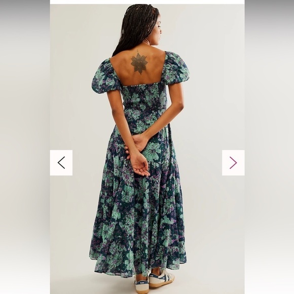 Free People Sundrenched Short-Sleeve Maxi Dress Emerald Combo XS NWT - Picture 2 of 6